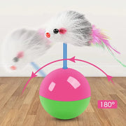 Cat and Dog Teasing Toy Set with a rotating mouse on a pink and green base