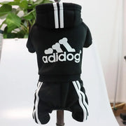 Black Adidog Hoodie and shorts set with 'adidog' logo on a mannequin against a white background.