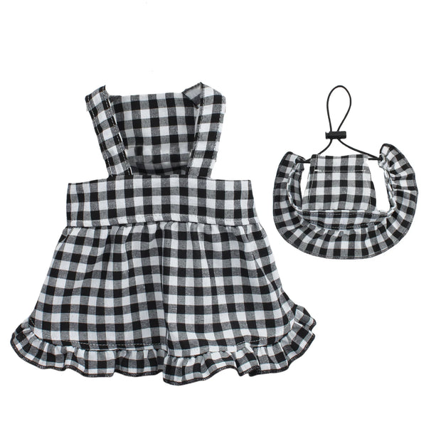 Black and white Checkered Pet Dress with Matching Bib on a white background