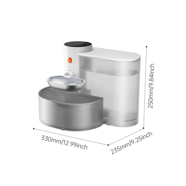 3L Smart Drinking Dispenser for Cats and Dogs with measurements on a white background