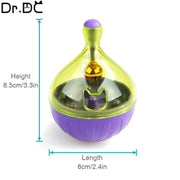 Shaking Q Pet Treat Dispenser Toy with measurements on a white background, featuring the brand 'Dr. DC'.