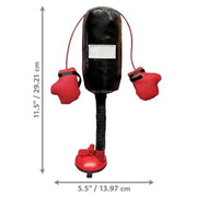 Black and red Cat Boxing Training Toy with dimensions indicated on a white background