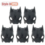Five black Pet Avengers Mask Set with bat-like design on a white background