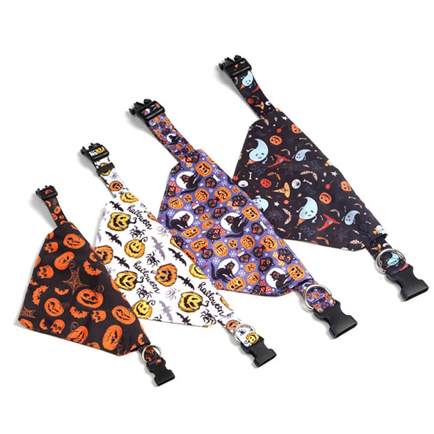 Pumpkin Paws Halloween Bandana Pet Collar Scarf collection featuring fun Halloween designs.