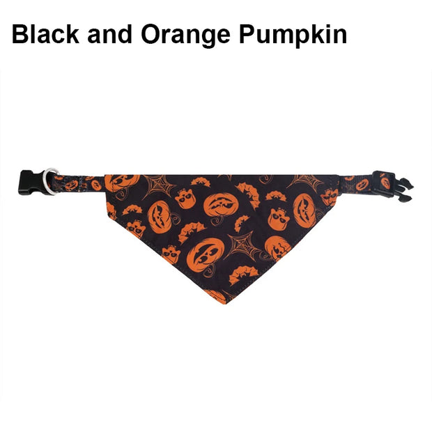 Pumpkin Paws Halloween Bandana Pet Collar Scarf featuring black and orange pumpkin design