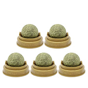 Five green Catnip Ball Toy in beige holders on a white background with '5PCS' in red text.