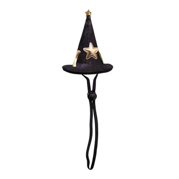 Black Halloween Witch Hats Collection with gold stars on a white background
