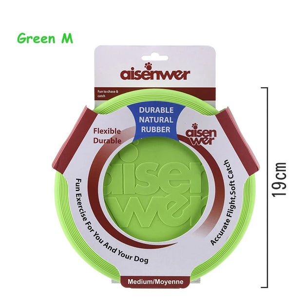 green and white Aisenwer Durable Rubber Dog Frisbee with 'aisenwer' branding on a white background