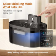  2.2L Automatic Cat and Dog Drinking Fountain with digital display on a wooden surface, hand interacting with it.