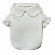 White Puppy Bow Dress Set with ruffled collar on a white background