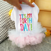 Birthday Tutu Dress with 'It's My Birthday!' text and a tutu held by a hand.
