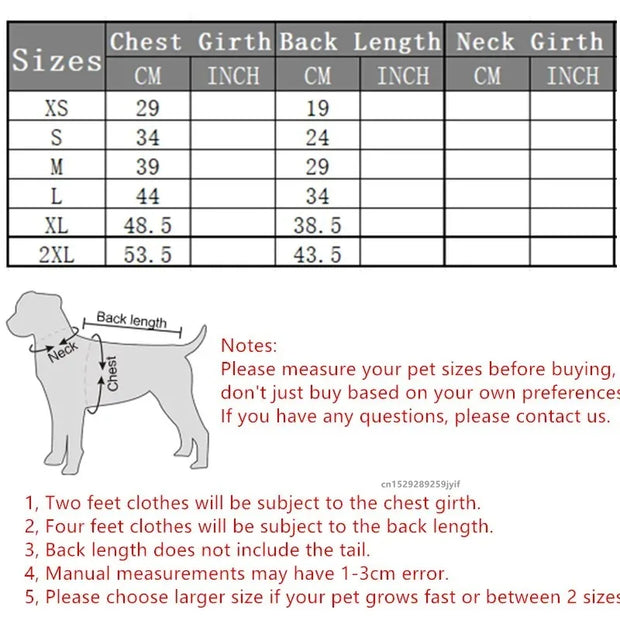 Size chart for Santa Claus Pet Costume with measurements in centimeters and inches, and a diagram of a dog showing measurement points.