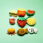 Set of Soft Plush Pet Sports Balls Toy Set shaped like food items on a light green background