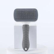 Gray Pet Grooming Brush with One Click Hair Removal on a white background