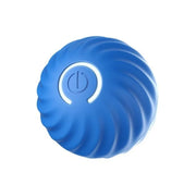 Blue textured Smart Interactive Dog Ball with a power symbol on a white background