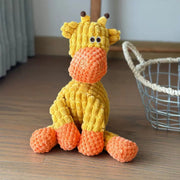 Plush Animal Rope Dog Toys on a wooden floor with a basket in the background