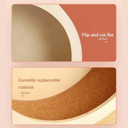 Two Wooden Exercise Wheel with different textures on a pink background, labeled 'Careable replaceable cushion' and 'Flip and cut flat'.