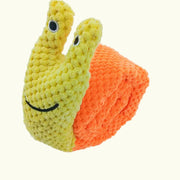 Plush Frog Dog Toy with a smiling face on an orange shell against a white background