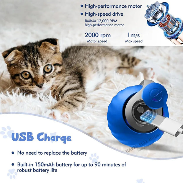 Automatic Moving Cat Toy – Interactive Rolling Ball for Indoor Cats with USB charge feature and high-speed motor technology.