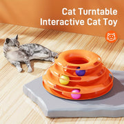 Cat Turntable Toy ball with a cat on a wooden floor