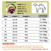 Dog Raincoat with Clear Hood size chart with measurements and weight suggestions