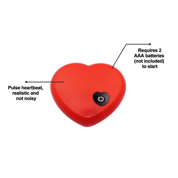 Red Heartbeat Plush Dog Toy heart-shaped device with a power button on a white background
