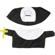 Black and white Nun Pet Costume with yellow cross on a white background