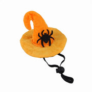 Halloween Pet Hat And Drool Towel Set with orange witch hat and black spider design on a white background