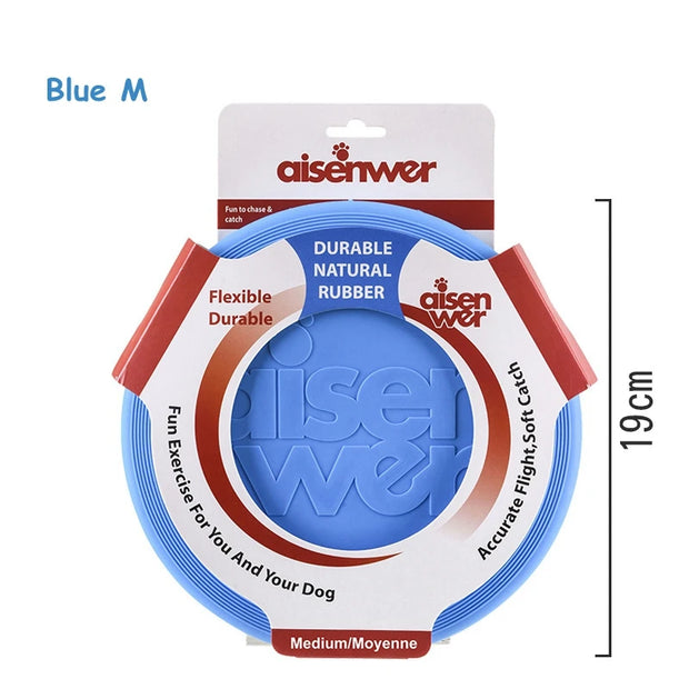 Blue Aisenwer Durable Rubber Dog Frisbee with 'aisenwer' branding on a white background