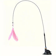 Fishing rod with pink Interactive Cat Toy Wand with Feather lure on a white background