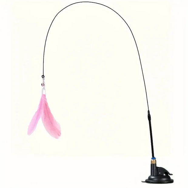 Fishing rod with pink Interactive Cat Toy Wand with Feather lure on a white background