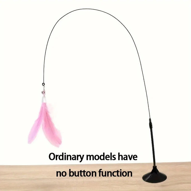 pink Interactive Cat Toy Wand with Feather on a white background