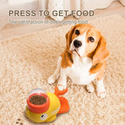 Interactive Treat Dispenser Toy for Dogs, with text 'PRESS TO GET FOOD' and 'The satisfaction of dogs getting food'.