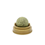 Green Catnip Ball Toy in a beige container with '1PCS' text in red on a white background