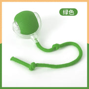 Green Intelligent Interactive Cat Toy Ball with a rope on a white background