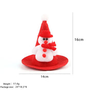 Small snowman figurine Pet Santa Hat Christmas Costume for Dogs And Cats on a white background