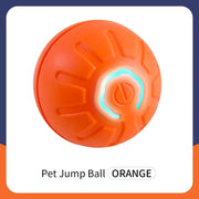 Orange Automatic Obstacle Avoidance Pet Toy Ball jump with brand logo on a white background