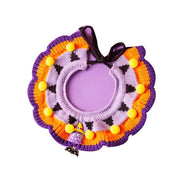 Pet Halloween Knitted Collar with purple, orange, and yellow colors on a white background