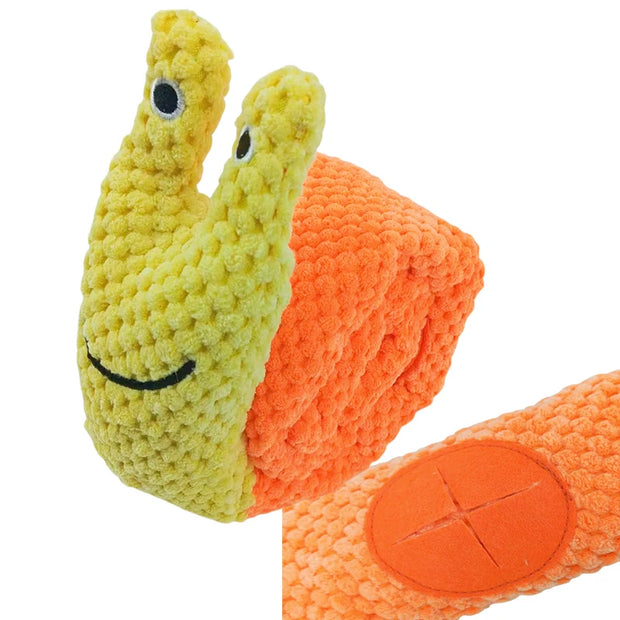 Plush Frog Dog Toy with a smiling face on an orange shell against a white background