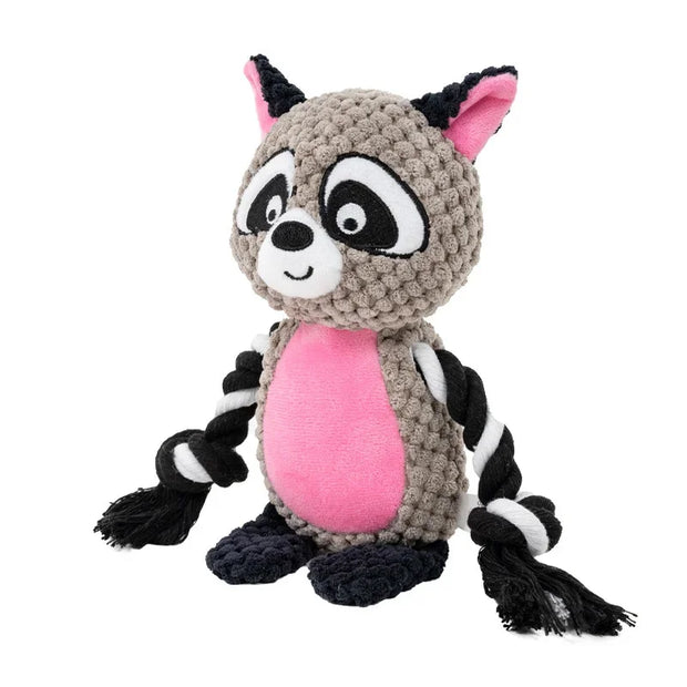 Dog Plush Rope Toys raccoon with pink belly on a white background