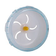 Clear plastic Hamster Exercise Wheel with a yellow center on a white background