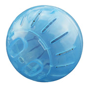Blue transparent Hamster Gerbil Rat Exercise Toy ball with ventilation holes on a white background