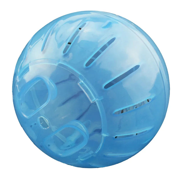 Blue transparent Hamster Gerbil Rat Exercise Toy ball with ventilation holes on a white background