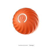 Orange swirled jump Interactive Cat Toy with Smart Obstacle Avoidance with a power symbol on a white background