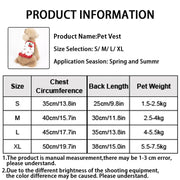 Product information card for a Cherry Dress for Dogs with size chart and details.