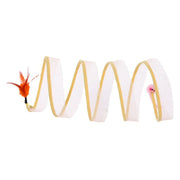 Spiral Interactive Spiral Cat Toy Spring Tunnel with Plush Mouse with feathers on a white background