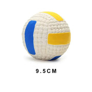 Colorful Durable Dog Sports Balls with blue and yellow sections on a white background