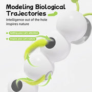 White and green Caterpillar Interactive Cat Toy with text about modeling biological trajectories and inspiring nature.