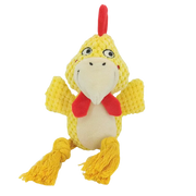 Yellow Dog Plush Rope Toys with a red bow tie on a white background