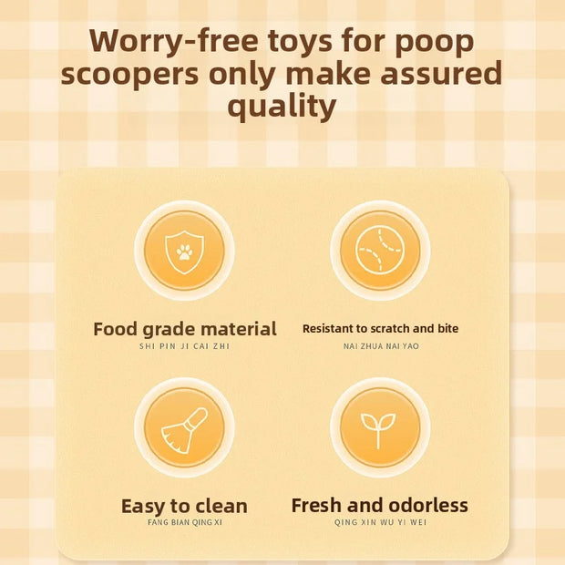 Intelligent Interactive Cat Toy Ball description card with icons and text on a checkered background